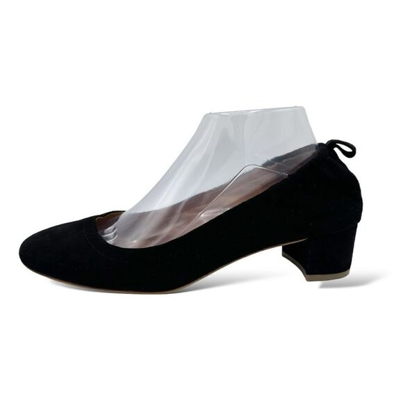 J.Crew Factory Anya Black Suede Low Chunky Heeled Pumps Slip-On Ballet Vibe sz 9 - Picture 1 of 9